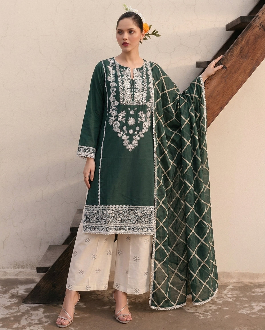 Embroidery Stitched Winter Bloom 3 Pc