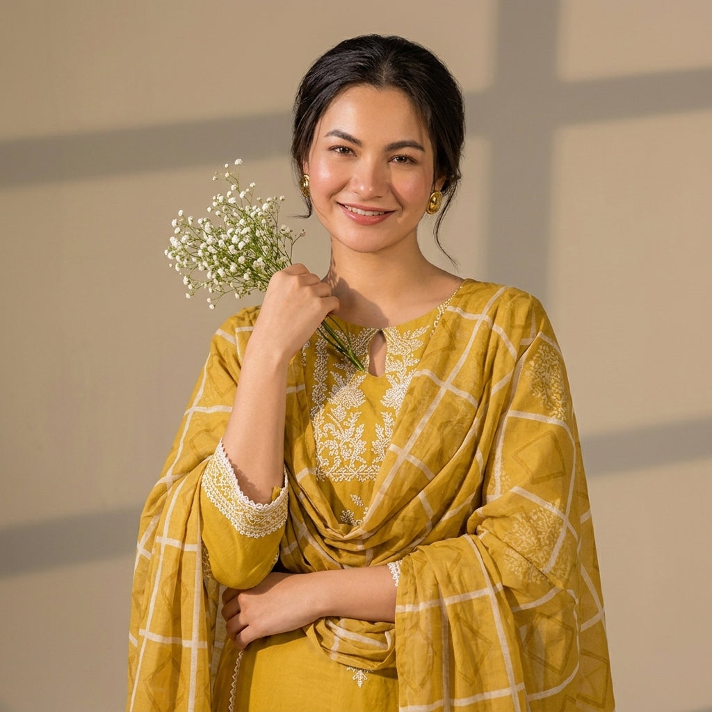 Embroidery Winter Cotton Meher | 3-Pc Stitched