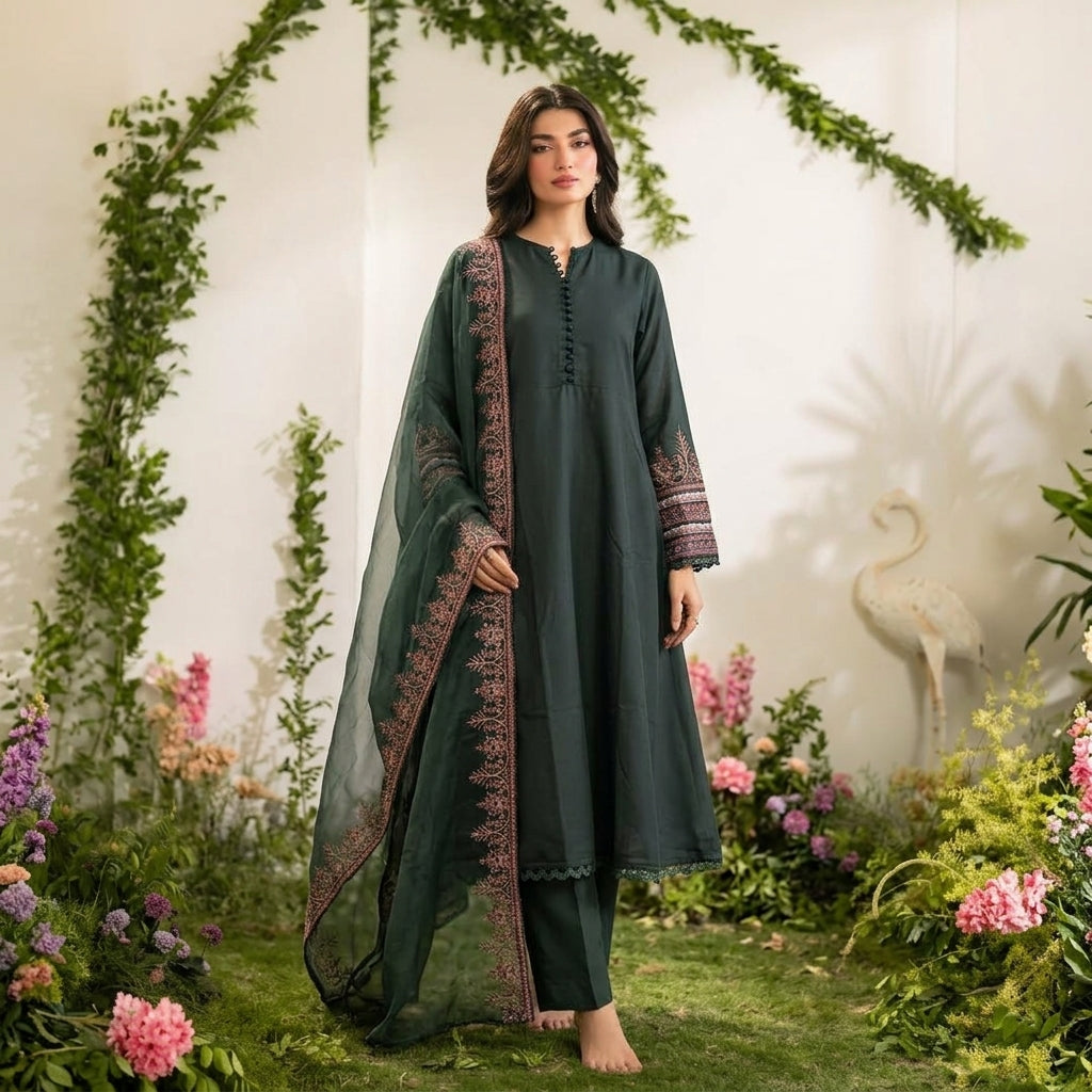 Winter Dhanak Velmira Frock | 3-Pc Stitched