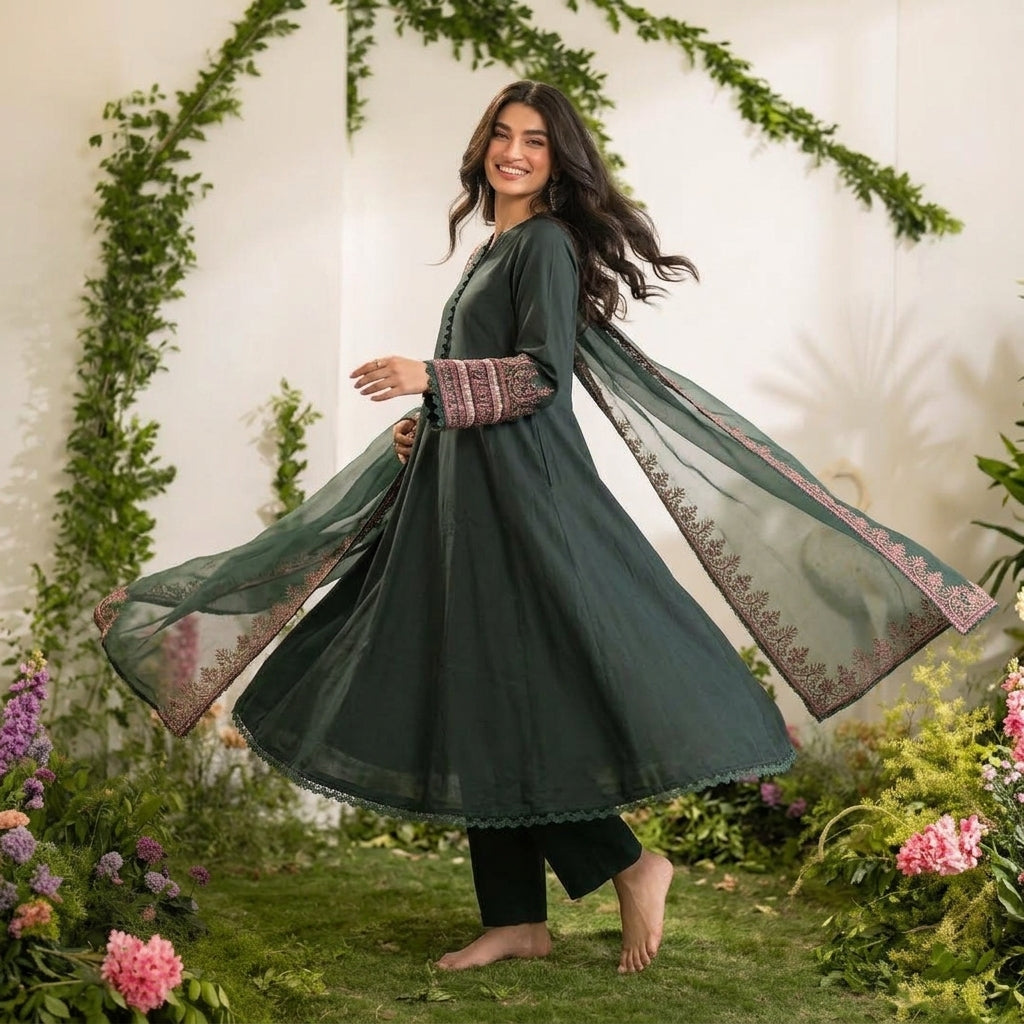 Winter Dhanak Velmira Frock | 3-Pc Stitched