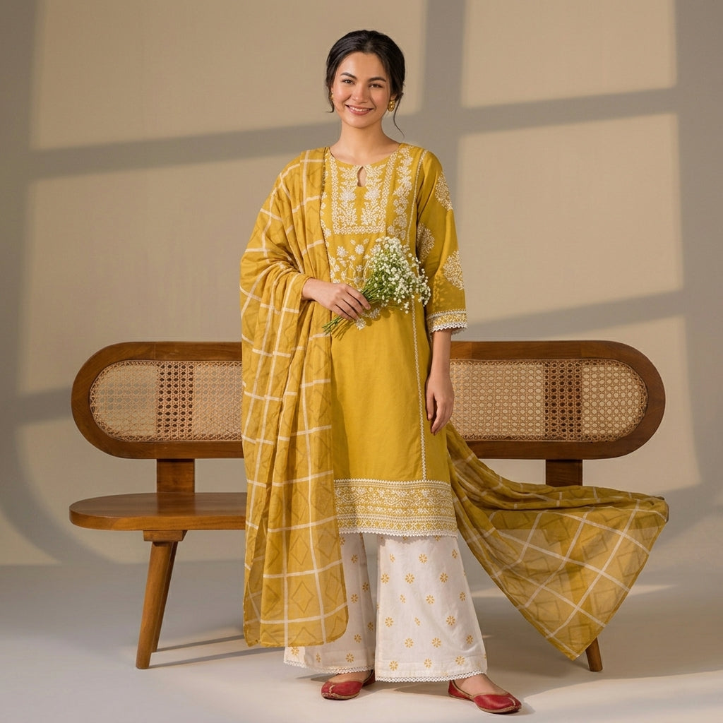 Embroidery Winter Cotton Meher | 3-Pc Stitched
