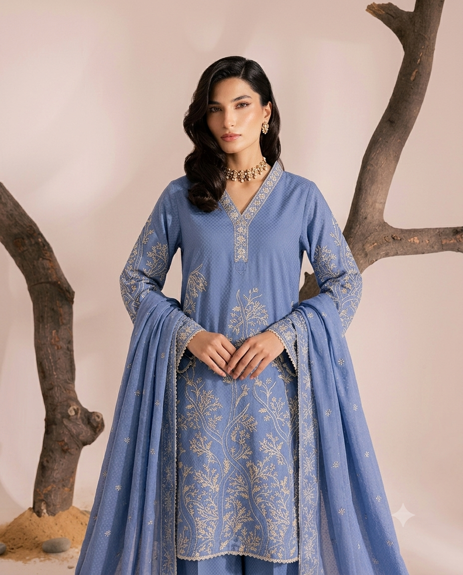 Embroidery Winter Cotton Eshal | 3-Pc Stitched