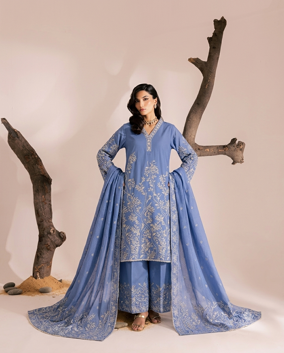 Embroidery Winter Cotton Eshal | 3-Pc Stitched